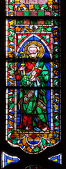 Catholic Saint, stained glass window in the Basilica di Santa Croce (Basilica of the Holy Cross) - famous Franciscan church in Florence, Italy