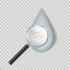 Vector realistic isolated cholera in water droplet for template decoration on the transparent background. Concept of disease and bacteria. - obrazy, fototapety, plakaty