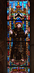 Catholic Saint, stained glass window in the Basilica di Santa Croce (Basilica of the Holy Cross) -...