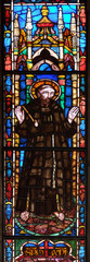 Catholic Saint, stained glass window in the Basilica di Santa Croce (Basilica of the Holy Cross) -...