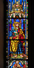 Saint Peter, stained glass window in the Basilica di Santa Croce (Basilica of the Holy Cross) -...