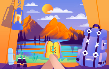 Colourful vector illustration of camping for tourists