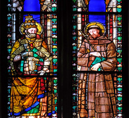 Saints Gregory the Great and Francis, stained glass window in the Basilica di Santa Croce (Basilica...