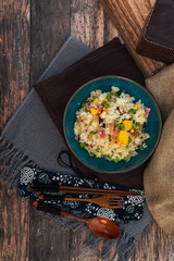 Cantonese fried basmati rice with ham and eggs