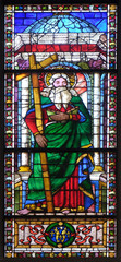 Saint Andrew, stained glass window in the Basilica di Santa Croce (Basilica of the Holy Cross) -...