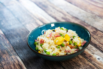 Cantonese fried basmati rice with ham and eggs