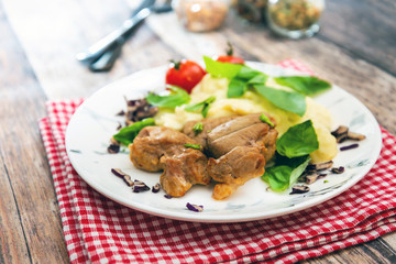 potato puree, pork cuff filet and cepes sauce