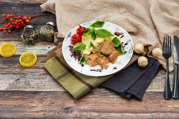 potato puree, pork cuff filet and cepes sauce