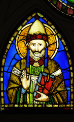 Saint Pope stained glass window by Pacino di Buonaguida, Basilica di Santa Croce (Basilica of the...