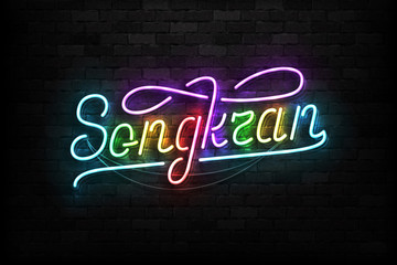 Fototapeta na wymiar Vector realistic isolated neon sign of Songkran typography logo for template decoration and layout covering on the wall background.