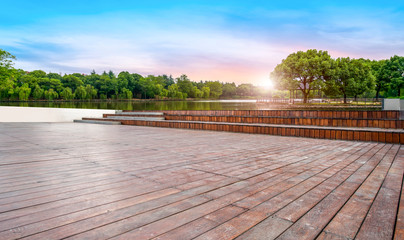 Empty square tiles and beautiful sky scenery