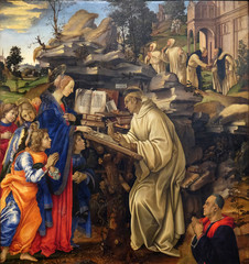 Apparition of the Virgin to Saint Bernard of Clairvaux by Filippino Lippi, Badia Fiorentina church...