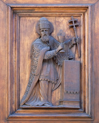Obraz premium Saint, detail of te door of Church Santa Maria Maggiore in Florence, Tuscany, Italy