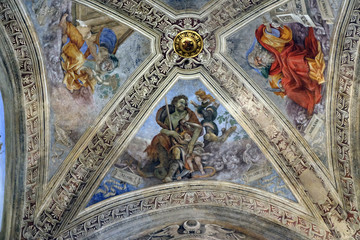 Obraz premium Adam, fresco in Strozzi Chapel by Filippino Lippi, Santa Maria Novella Principal Dominican church in Florence, Italy