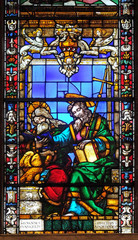 Saint John the Evangelist and Saint Philip the Apostle, stained glass window in Santa Maria Novella church in Florence, Italy