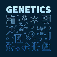 Vector Genetics blue concept linear illustration on dark background
