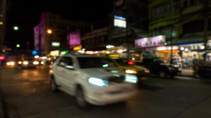 abstact blur bokeh of Evening traffic jam on road in city., night scene