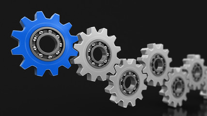 Blue and silver gears. Image with clipping path