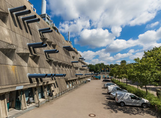 Fototapeta premium Berlin, Germany - July 8th 2016 - even after the riunification of East and West Germany, socialist style buildings are still visible in Berlin. Here in particular the FEM university