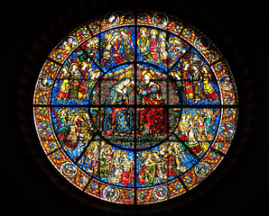 Coronation Of Mary, stained glass window in Santa Maria Novella Principal Dominican church in...
