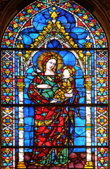 Madonna and Child, stained glass window in Santa Maria Novella Principal Dominican church in...