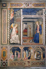 Fototapeta premium Annunciation to the Virgin Mary, Baptism of the Christ, Nativity by Pietro di Miniato, Santa Maria Novella Principal Dominican church in Florence, Italy