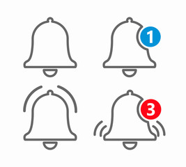 Set icon for incoming inbox message. Notification Vector Icon of bell. Vector sign for alarm clock and smartphone application alert. EPS10