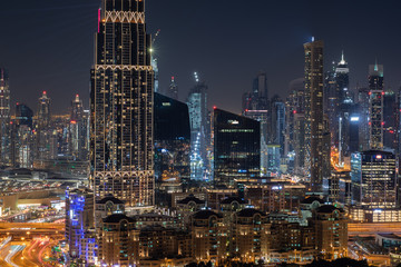 Fototapeta na wymiar Colourful night time view of downtown Dubai