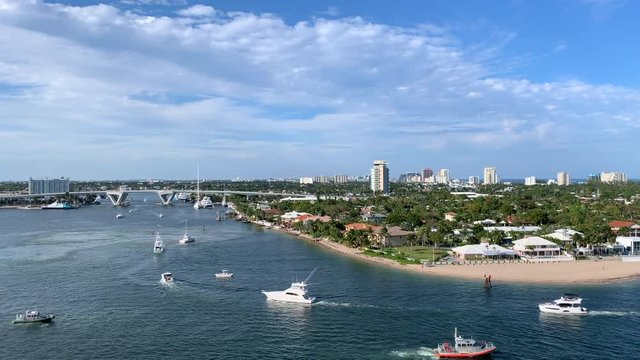 Ft Lauderdale beach on a sunny day as seen from Port Everglades in Florida with copy space
