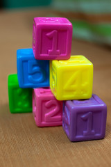 Multi-colored children's cubes with numbers