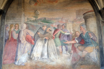 Meeting between Saint Dominic and Saint Francis, fresco by Santi di Tito in the cloister of Santa...