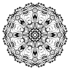 Decorative Ornament With Mandala. Home Decor Background. Vector Illustration. For Coloring Book, Greeting Card, Invitation, Tattoo. Anti-Stress Therapy Pattern. White, black