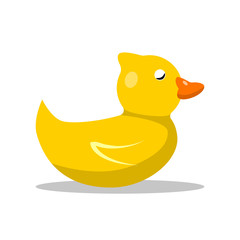 Kids toys isolated on white background. Vintage rubber toy duck. Childhood concept. Vector cartoon design