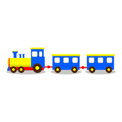 Kids toys isolated on white background. Vintage wooden toy train. Childhood concept. Vector cartoon design