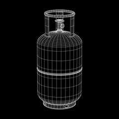 Flammable gas tank. Propane, butane, methane gas tank. Model wireframe low poly mesh vector illustration