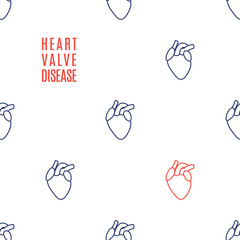 Heart valve disease awareness poster made in linear style on white background. Healthy blood vascular system medical concept. Vector illustration. 