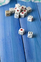 game dice on blue background