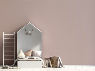 Mock up wall in interior of the child. sleeping place. modern style. 3d illustration