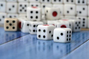 game dice on blue background