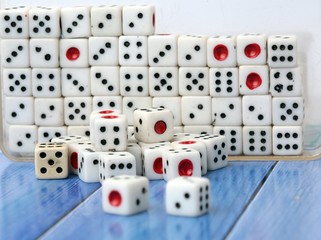 game dice on blue background