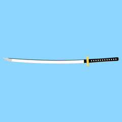 Vintage katana sword isolated on white background. Traditional japanese weapon. Vector flat design