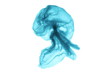 Plastic trash in the oceans of the planet. Ocean blue jellyfish from a plastic bag. The destruction of the ecosystem. Isolated on white background.