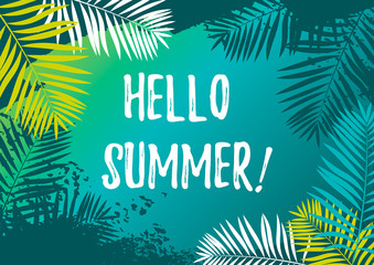 Fototapeta na wymiar Hello Summer design with tropical background. Vector illustration.