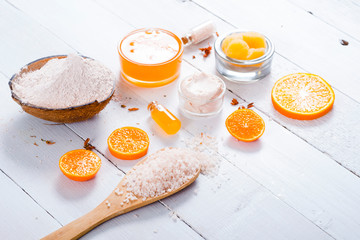 orange spa on white wooden