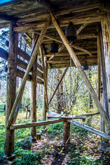wooden gazebo in the forest 