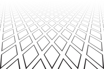 Abstract geometric diamonds pattern. Diminishing perspective. White textured background.