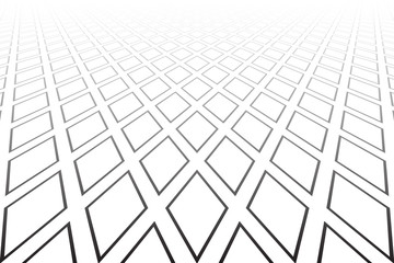 Abstract geometric diamonds pattern. Diminishing perspective. White textured background.