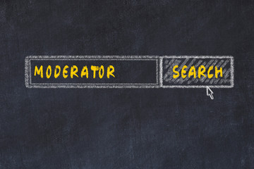 Chalk board sketch of search engine. Concept of searching for moderator - obrazy, fototapety, plakaty
