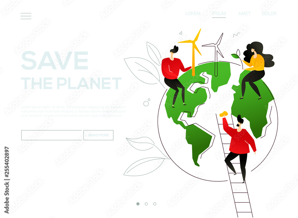 Poster save the planet - colorful flat design style web banner