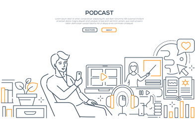 Podcast - modern line design style web banner